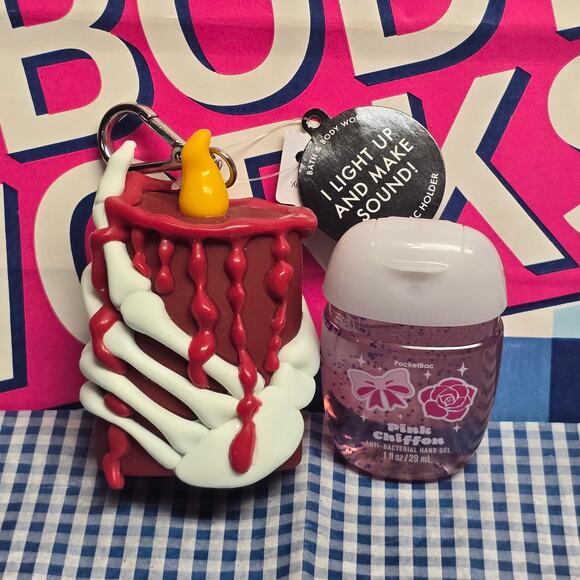 BBW Noise Making LED Candle w. Hand Pocketbac Holder & Pink Chiffon Refill - Picture 3 of 3